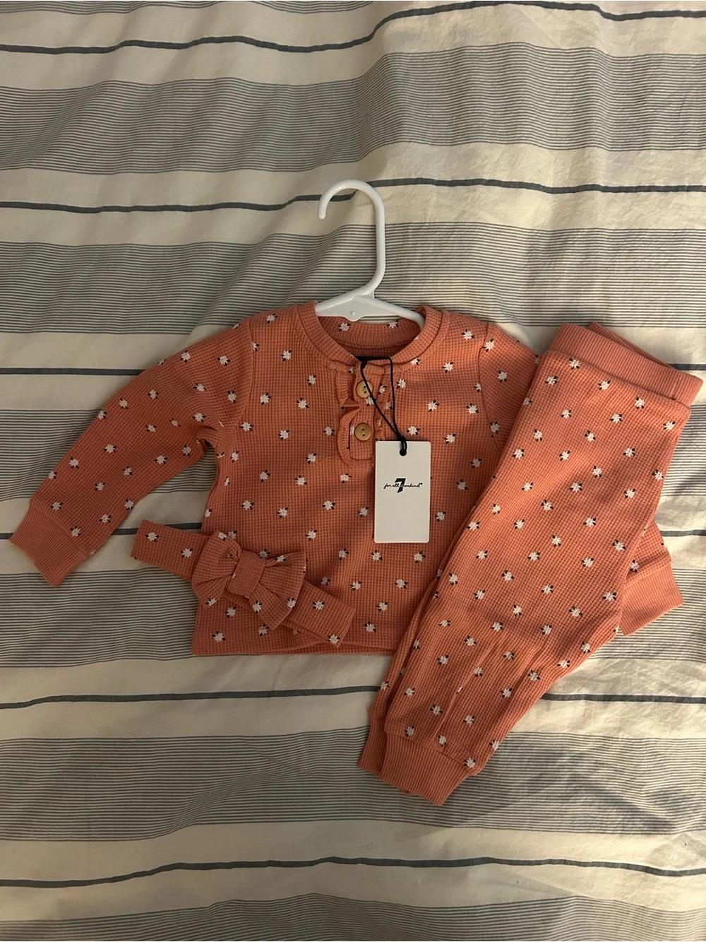 7 For All Mankind Pink Sweatshirt Joggers and Headband Set